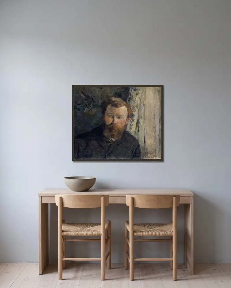 Porträtt av målaren Achille Granchi-Taylor av Paul Gauguin inramad på en vägg