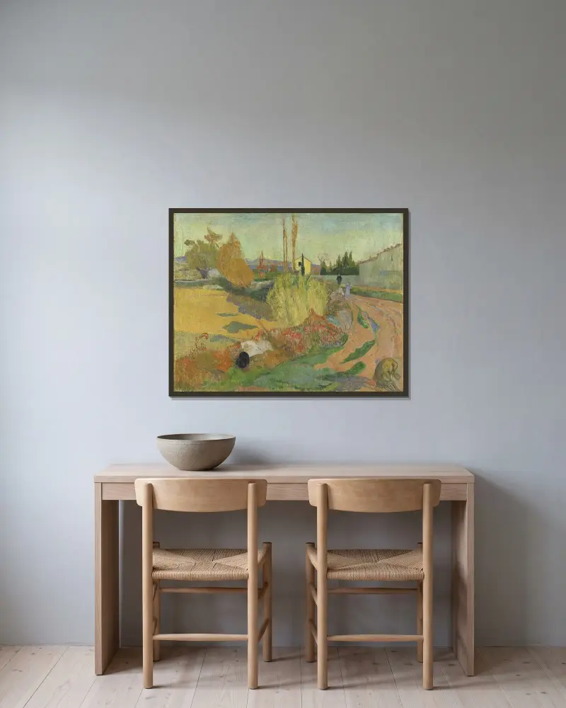 In der Nähe von Arles oder Der Bauernhof von Arles von Paul Gauguin gerahmt an einer Wand