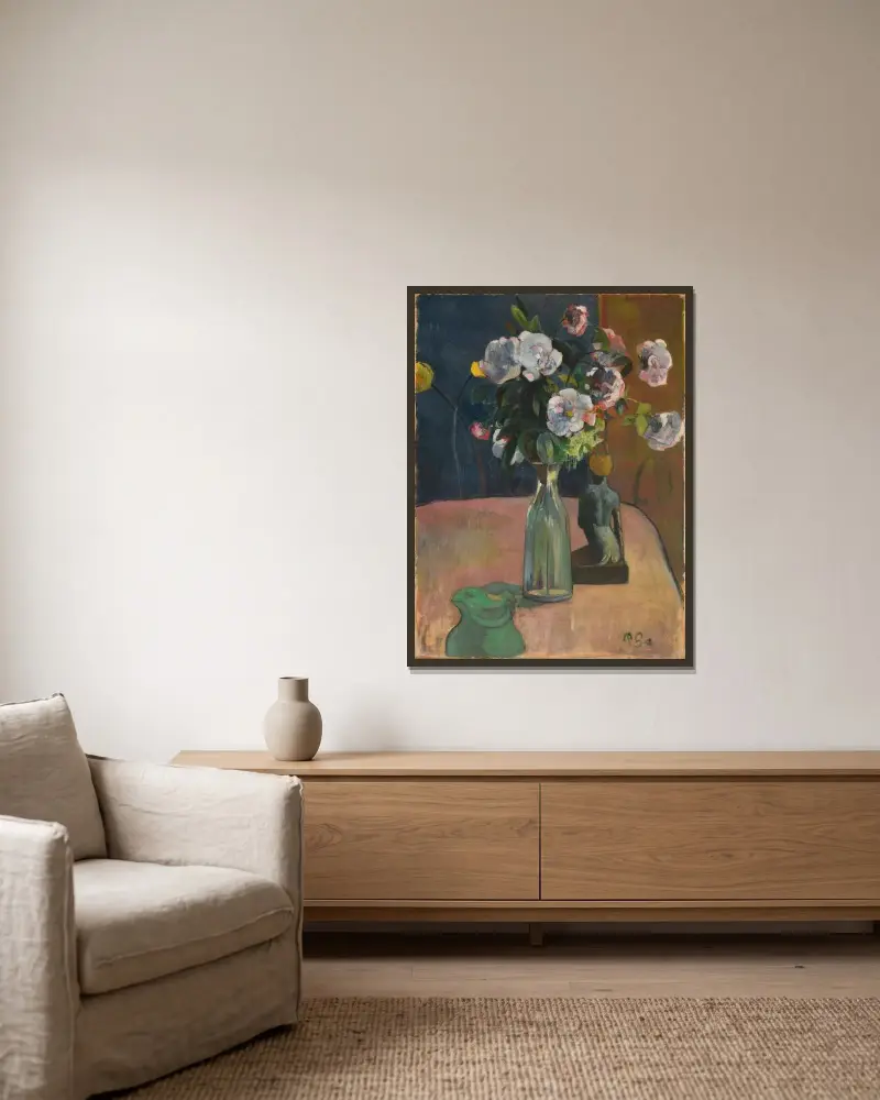 Růže a soška, Paul Gauguin v rámu na stěně