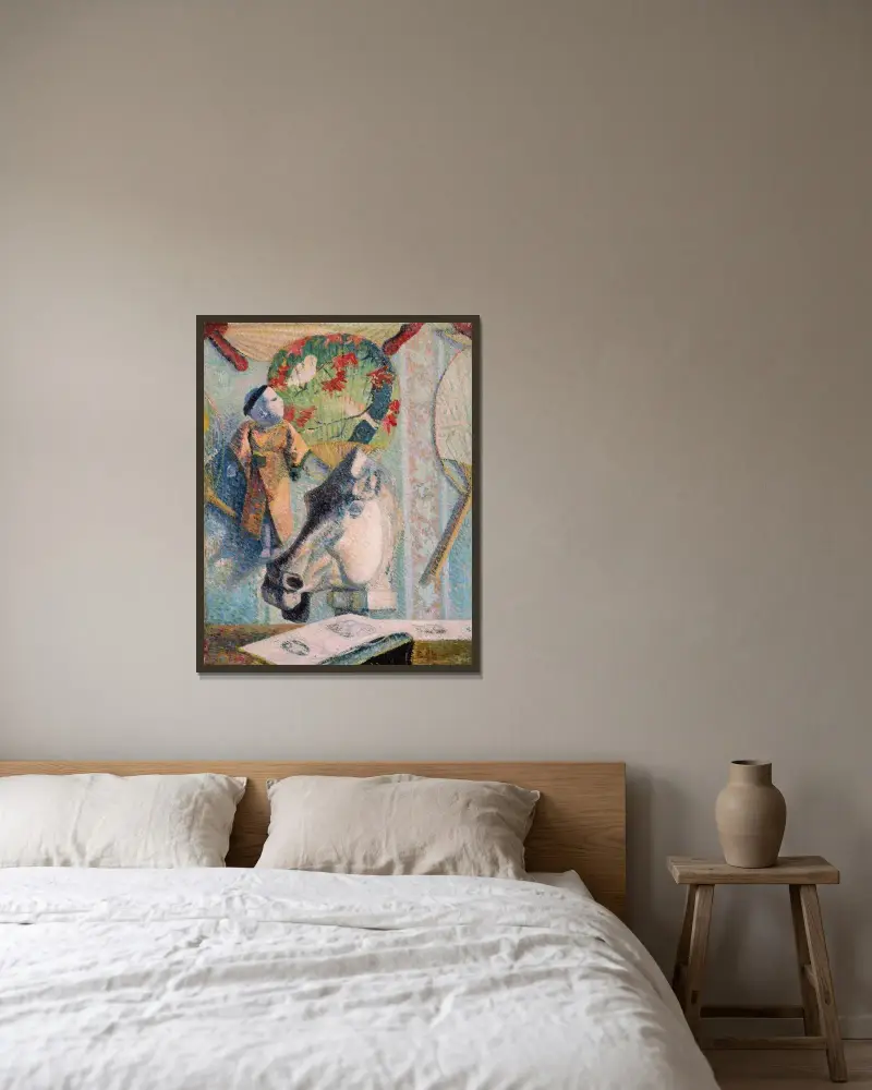 Stilleben med hästhuvud av Paul Gauguin inramad på en vägg