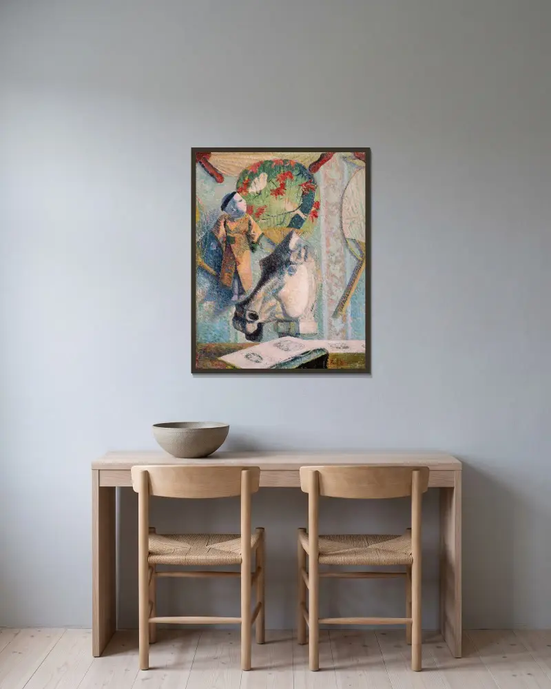 Stilleben med hästhuvud av Paul Gauguin inramad på en vägg
