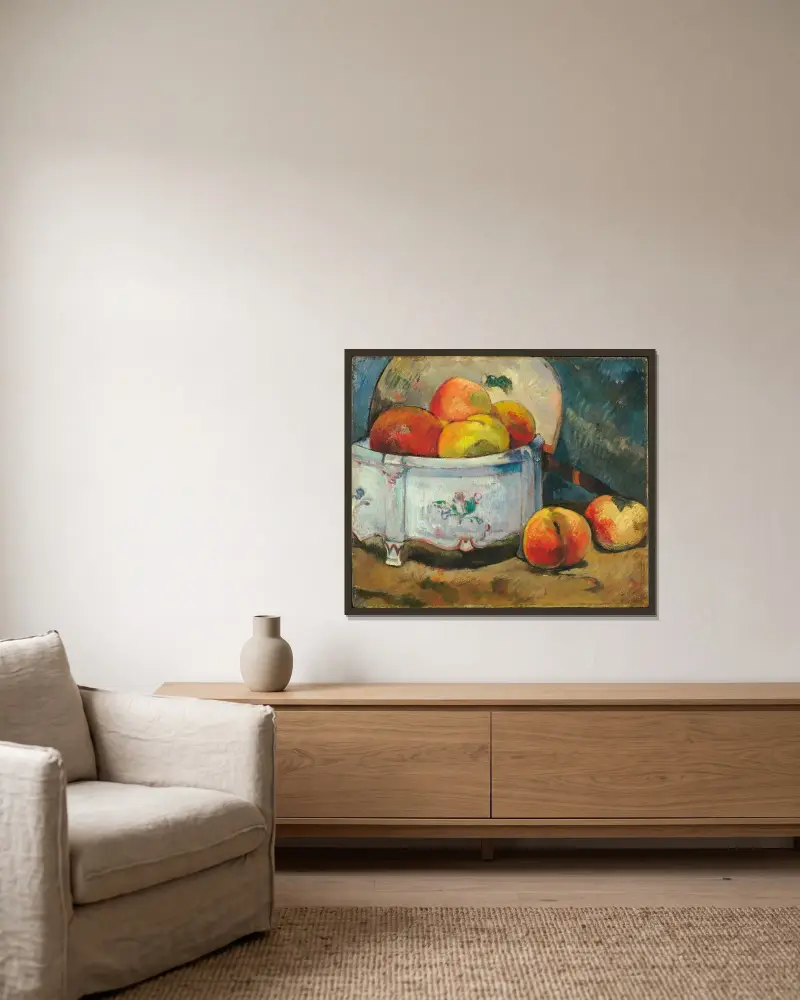 Still Life with Peaches av Paul Gauguin inramad på en vägg