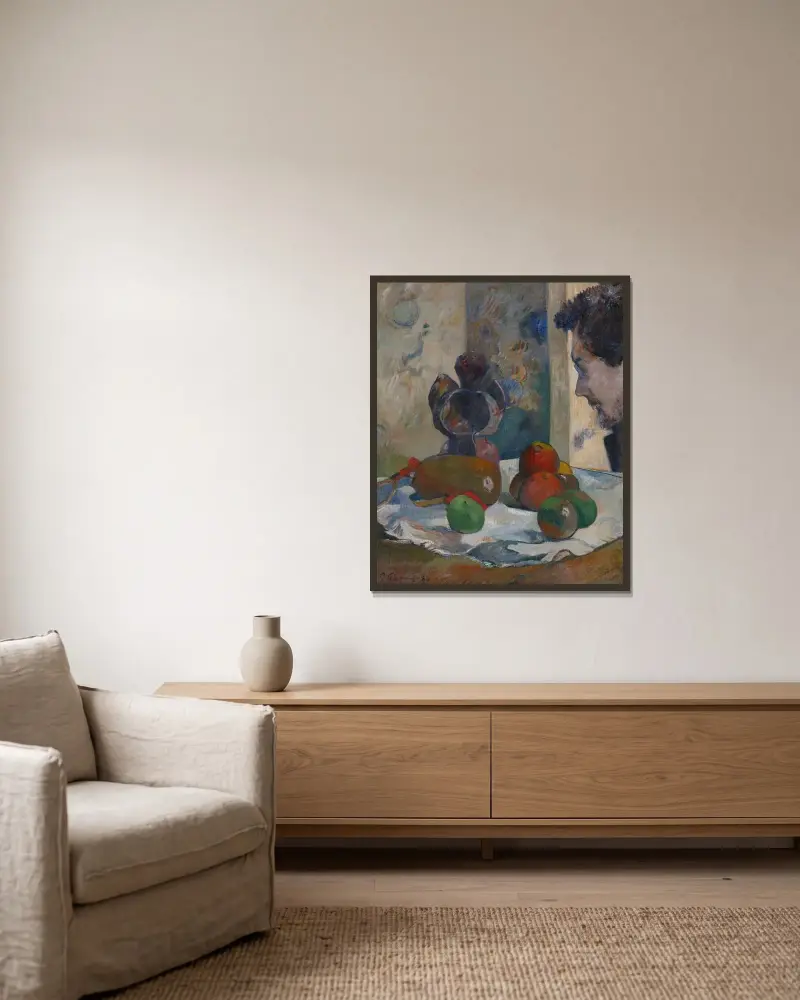 Still Life With Profile Of Laval av Paul Gauguin inramad på en vägg