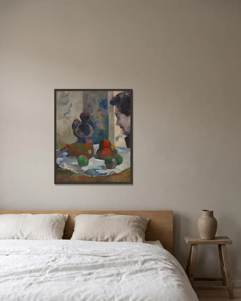 Still Life With Profile Of Laval av Paul Gauguin inramad på en vägg