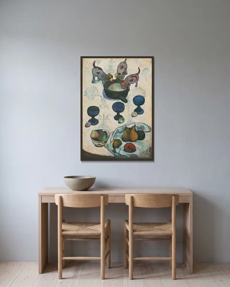 Stilleben med tre valpar av Paul Gauguin inramad på en vägg