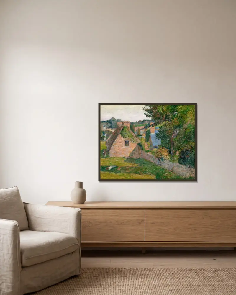 Fältet vid Derout-Lollichon av Paul Gauguin inramad på en vägg