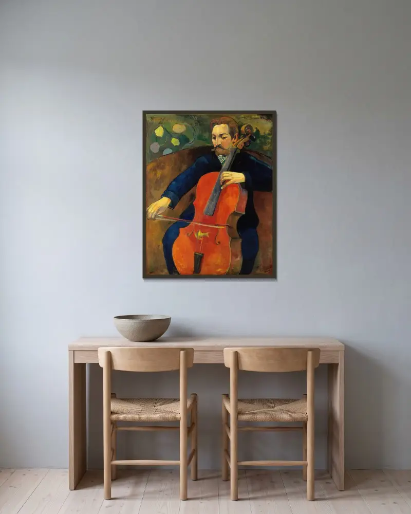 The Violoncellist Schneklud av Paul Gauguin inramad på en vägg