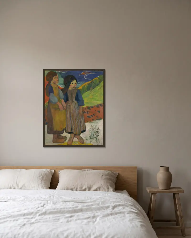 Zwei bretonische Mädchen am Meer von Paul Gauguin gerahmt an einer Wand