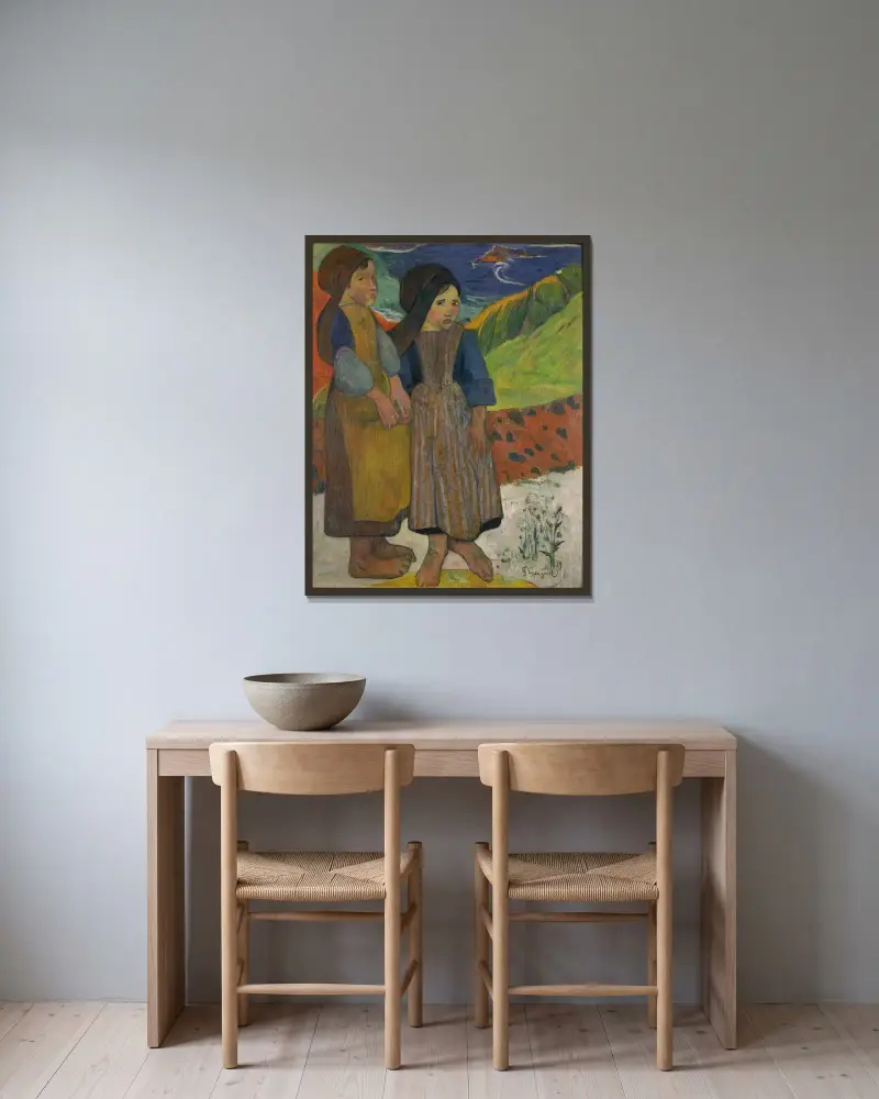 Zwei bretonische Mädchen am Meer von Paul Gauguin gerahmt an einer Wand
