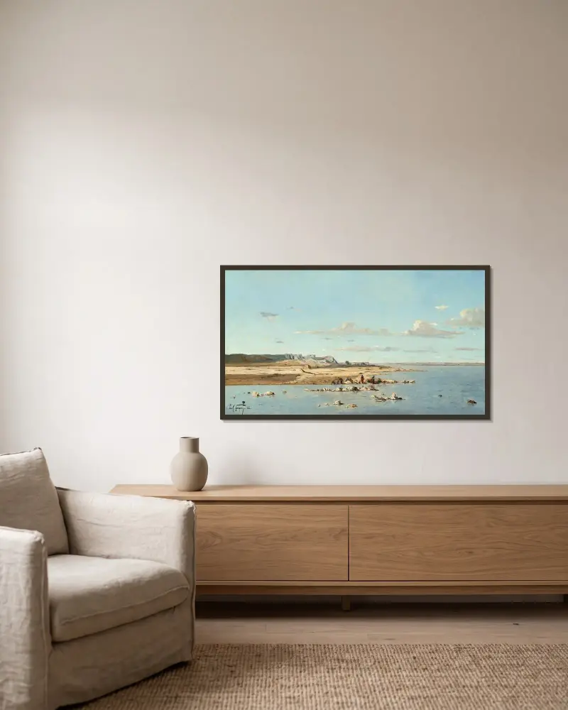 Tvätterskor på Durance flodstrand av Paul Gauguin inramad på en vägg