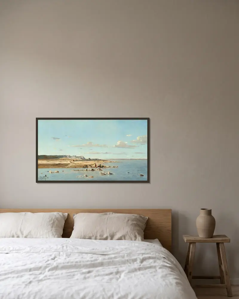 Tvätterskor på Durance flodstrand av Paul Gauguin inramad på en vägg