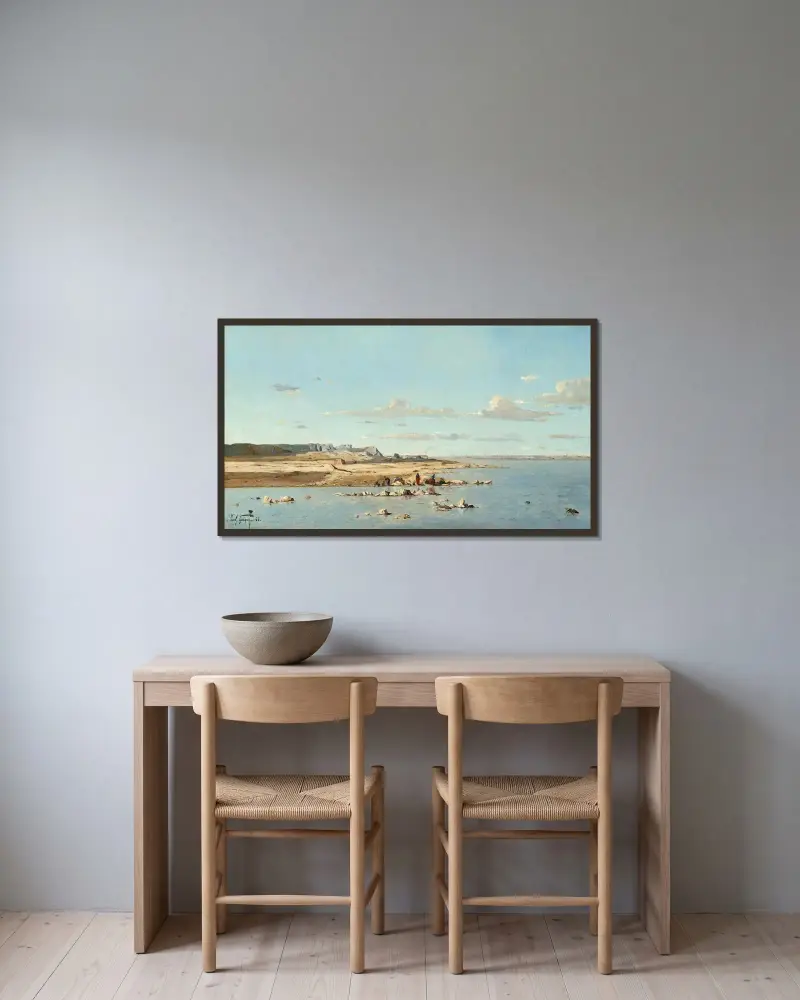 Tvätterskor på Durance flodstrand av Paul Gauguin inramad på en vägg