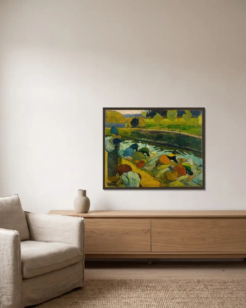 Washerwomen av Paul Gauguin inramad på en vägg
