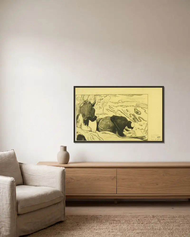 Kvinnor som tvättar kläder av Paul Gauguin inramad på en vägg