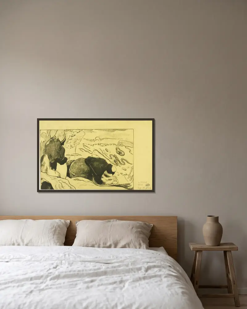 Kvinnor som tvättar kläder av Paul Gauguin inramad på en vägg