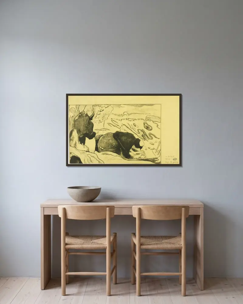 Kvinnor som tvättar kläder av Paul Gauguin inramad på en vägg