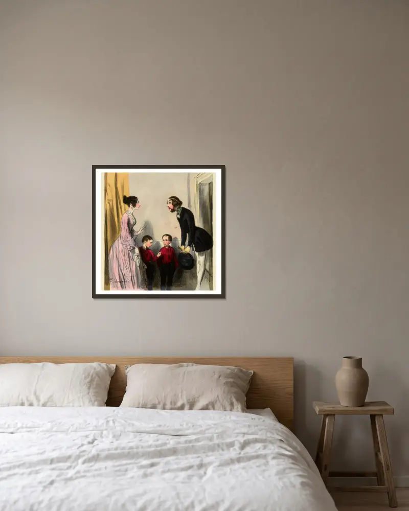 Adieu, Madame, à bientôt. Maman a dit qu’il était bête et ennuyeux. voila von Paul Gavarni gerahmt an einer Wand