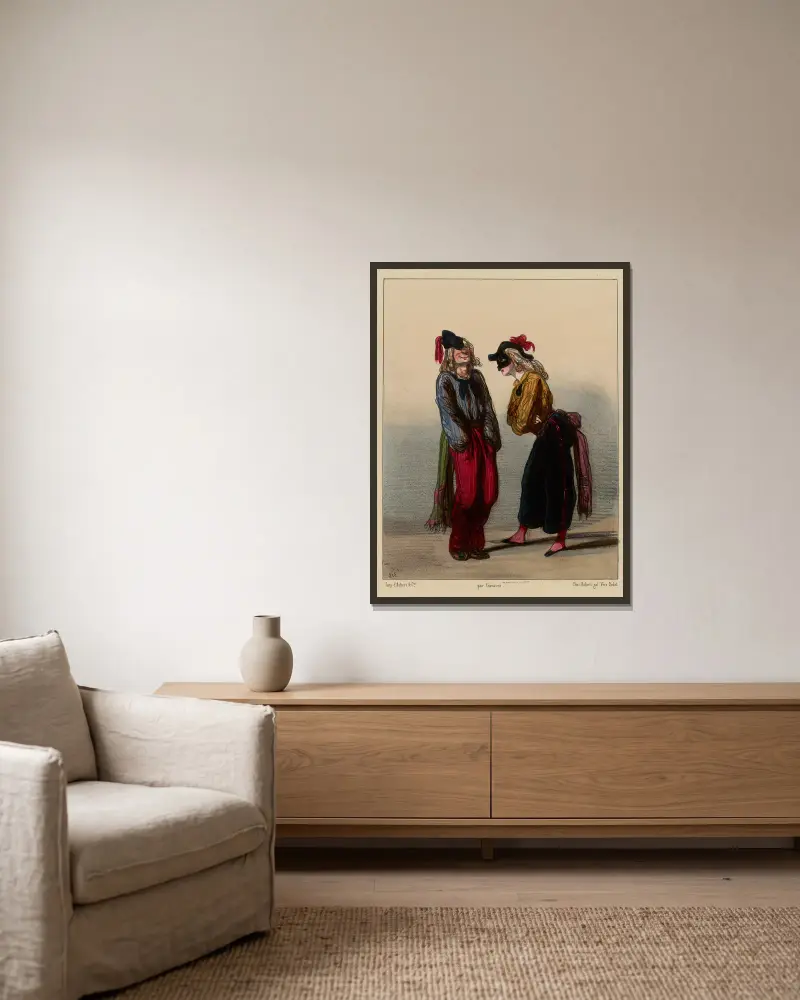 As-tu vu M'ame Alexandre et l'ancienne à Paul sui se sont peigner sic en bas von Paul Gavarni gerahmt an einer Wand