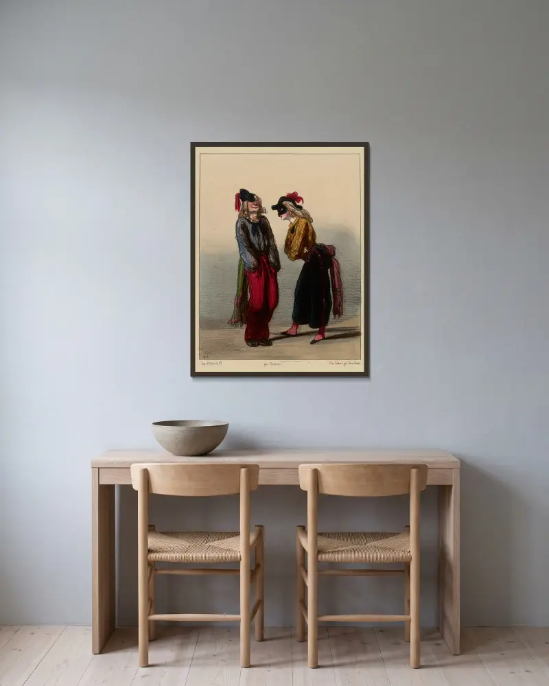 As-tu vu M'ame Alexandre et l'ancienne à Paul sui se sont peigner sic en bas von Paul Gavarni gerahmt an einer Wand