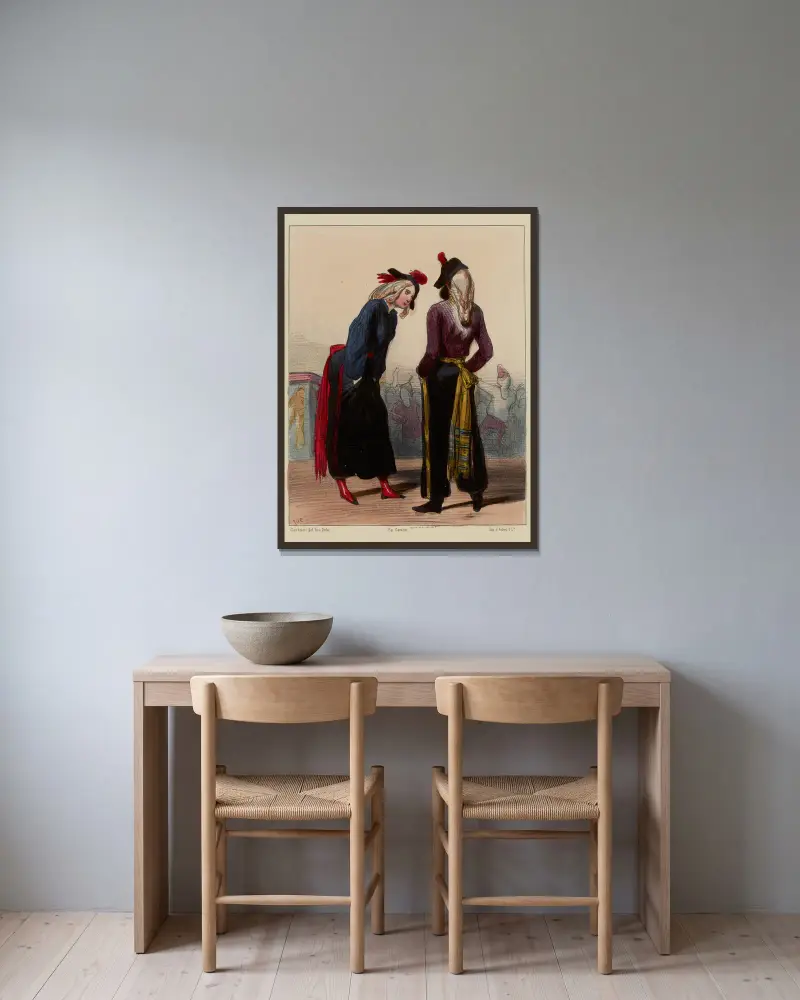 Har du sett fru Ting och den lille baronen som inte kan se varandra av Paul Gavarni inramad på en vägg