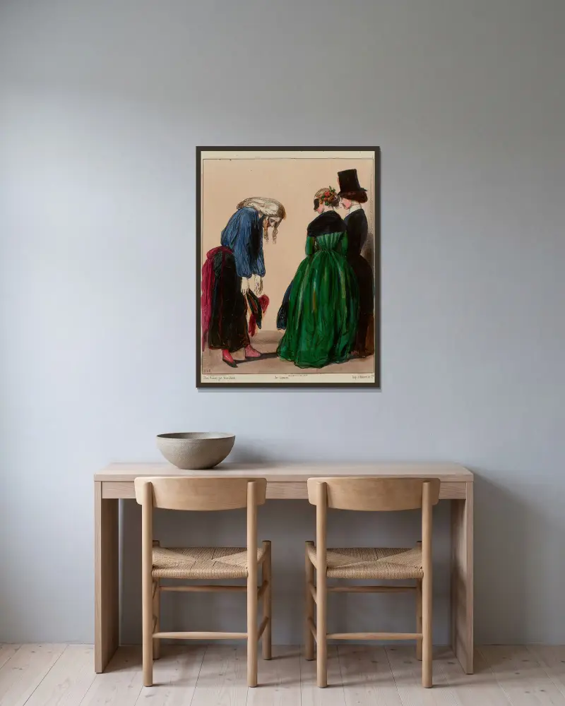 Mit dem Einverständnis dieser reizenden Muf’e-là, könnte man, Madame, mit dir den nächsten Rigodon tanzen von Paul Gavarni gerahmt an einer Wand