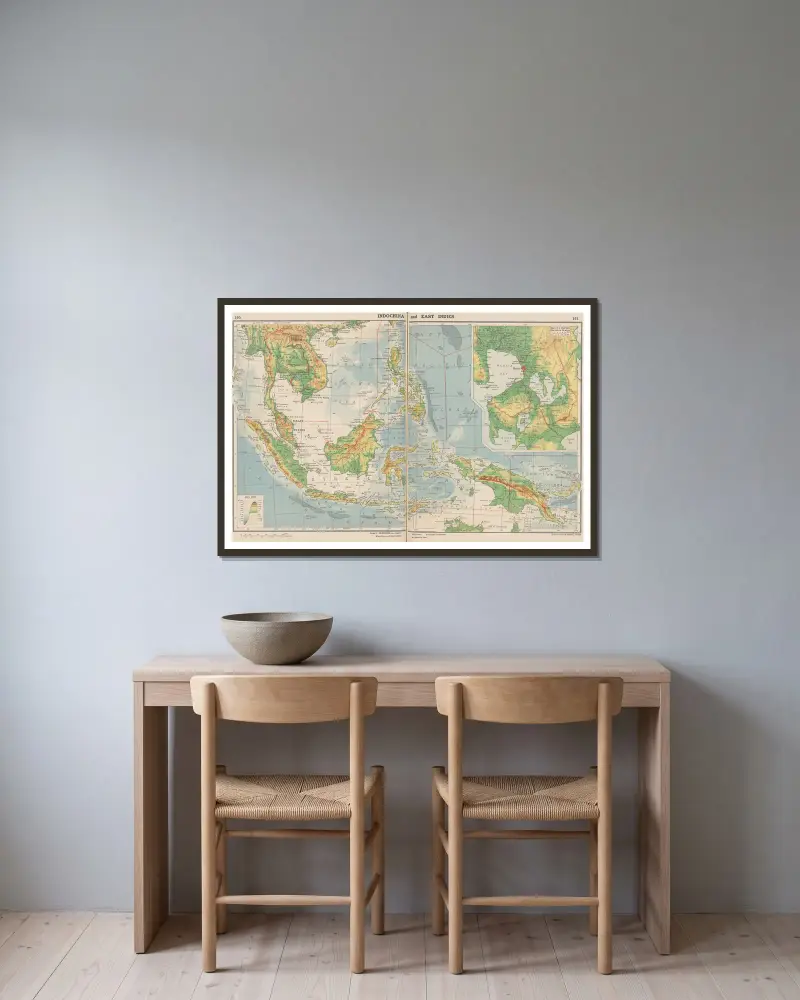 Indochina und Ostindien von John Paul Goode gerahmt an einer Wand