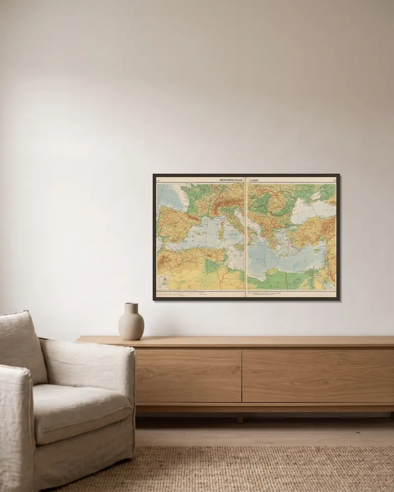 Mittelmeerländer von John Paul Goode gerahmt an einer Wand