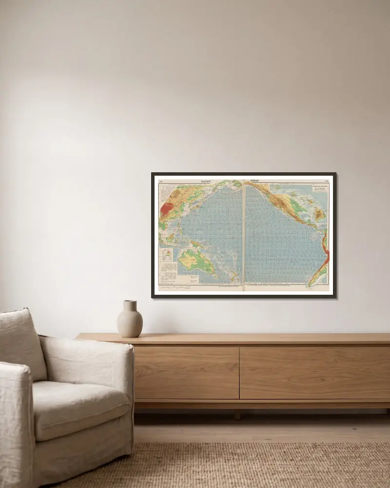 Pazifischer Ozean von John Paul Goode gerahmt an einer Wand