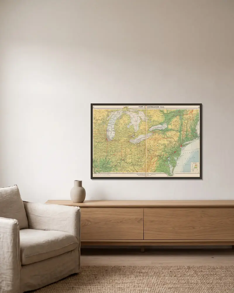 Teil der nordöstlichen USA von John Paul Goode gerahmt an einer Wand