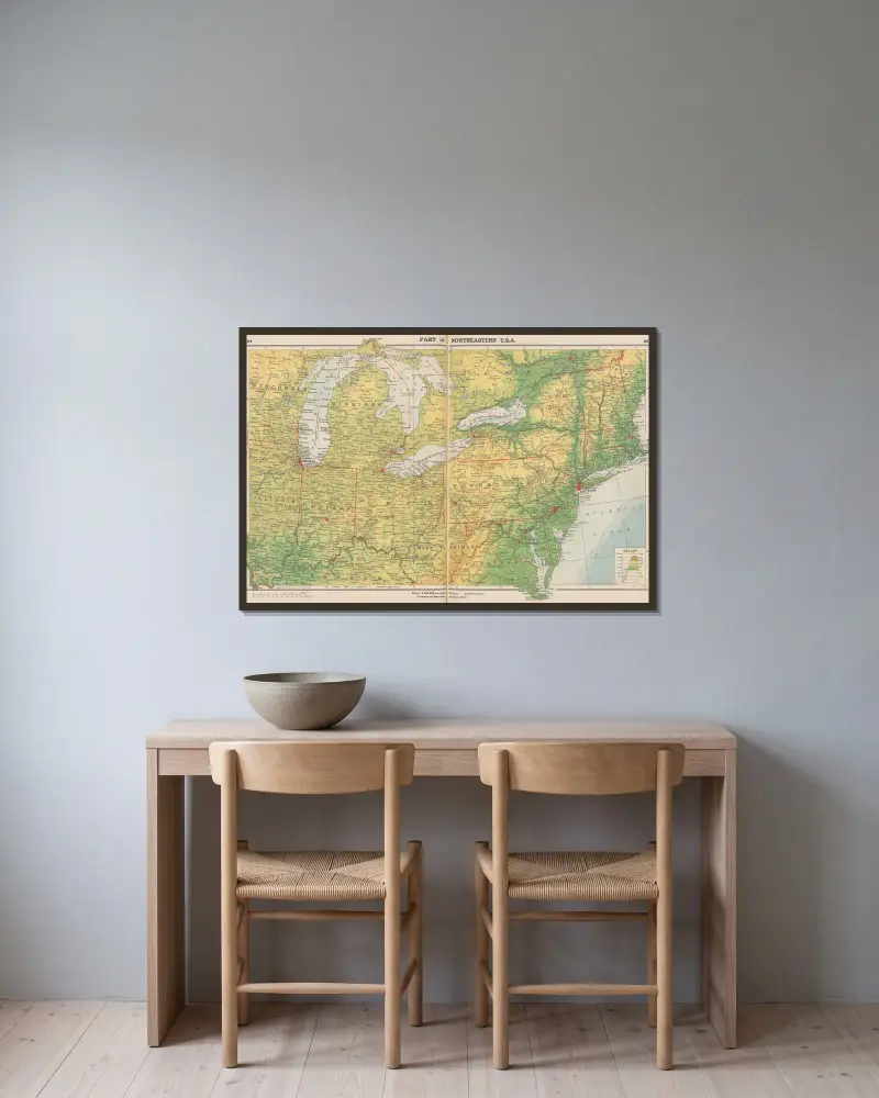 Teil der nordöstlichen USA von John Paul Goode gerahmt an einer Wand