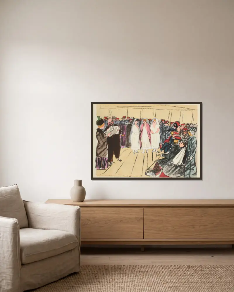 Konsert på ambulansen, april 1915 av Paul Goute inramad på en vägg
