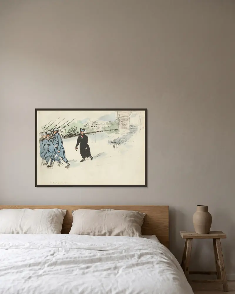Paraden den 14 juli 1919, fältprästen av Paul Goute inramad på en vägg