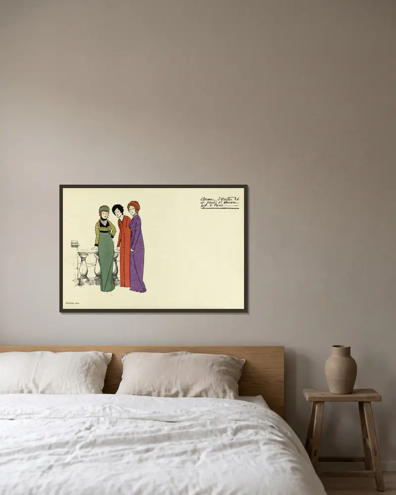 Carte publicitaire illustrée de la maison Poiret, 1908 – nr 1 av Paul Iribe inramad på en vägg
