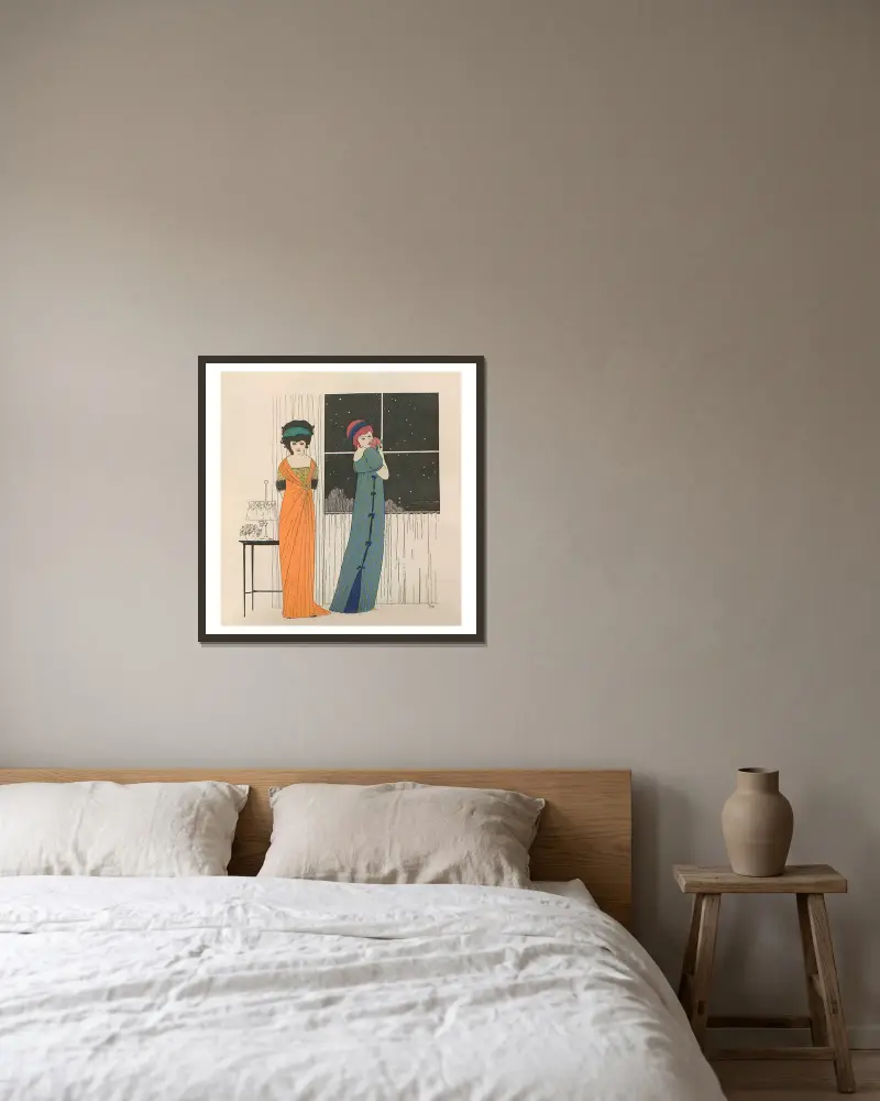 Paul Poirets Kleider, Tafel 8 von Paul Iribe gerahmt an einer Wand