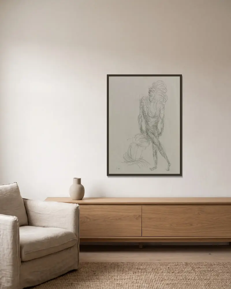 Akt i skruvad rörelse av Paul Klee inramad på en vägg