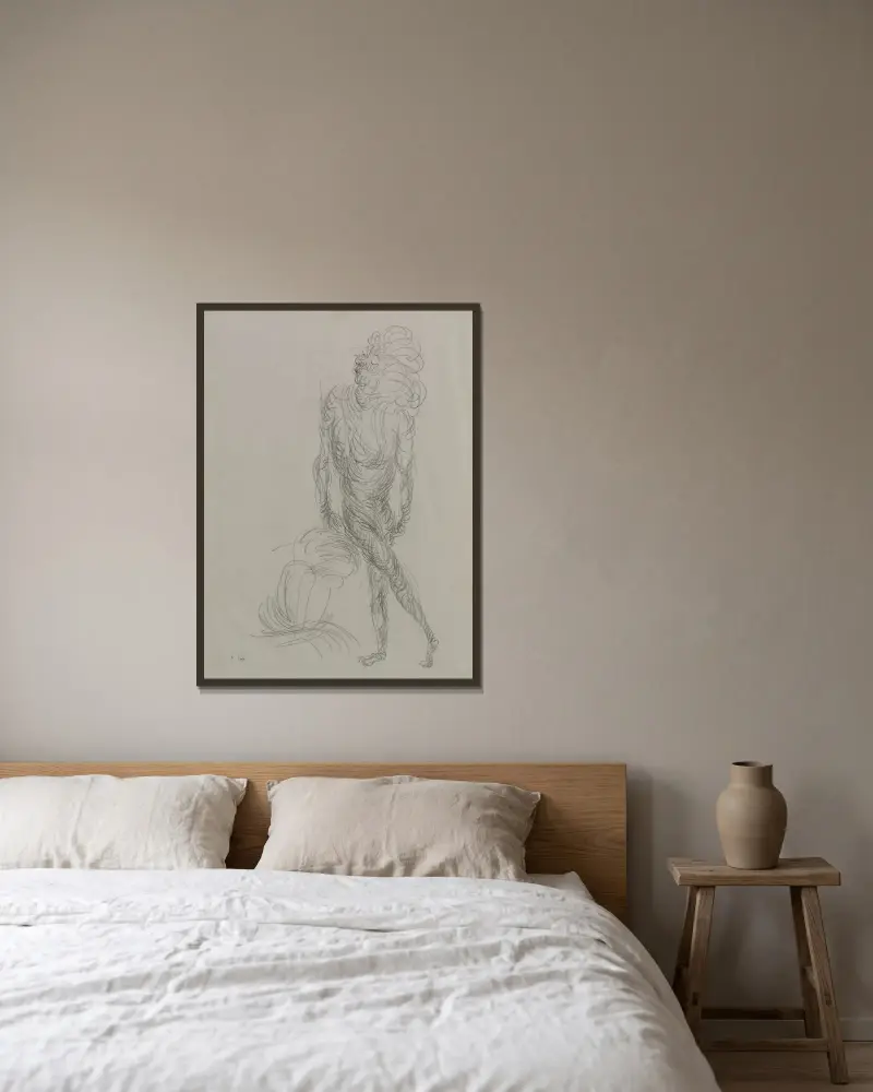 Akt i skruvad rörelse av Paul Klee inramad på en vägg