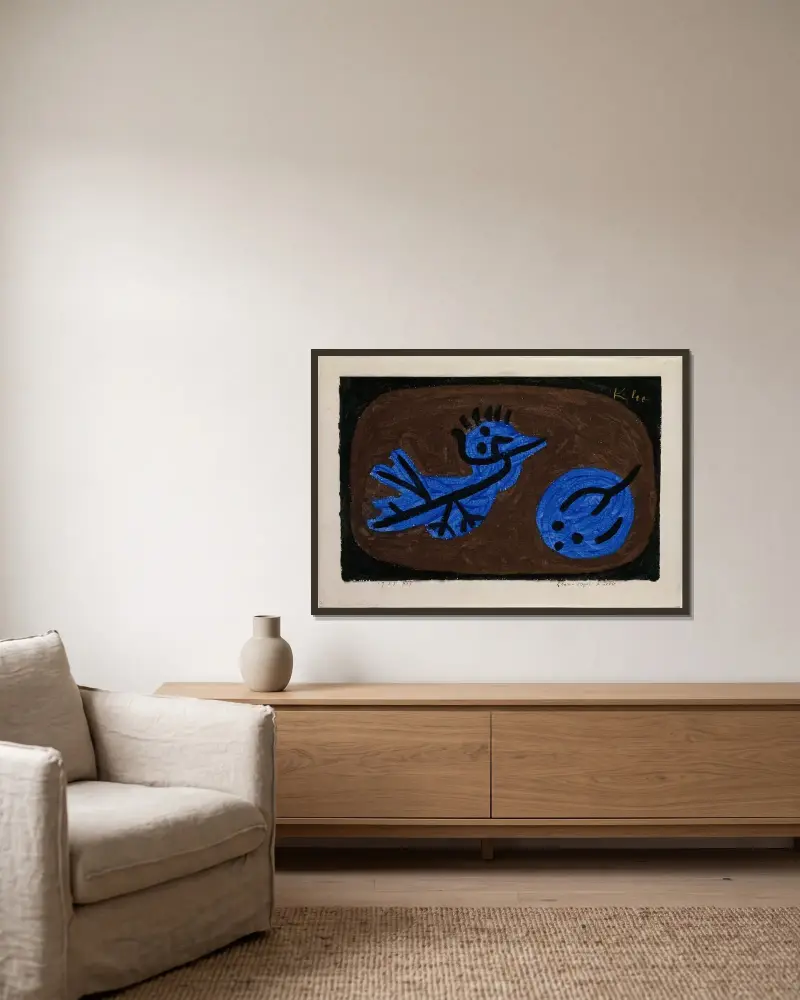 Niebieski ptak i dynia, Paul Klee w ramie na ścianie
