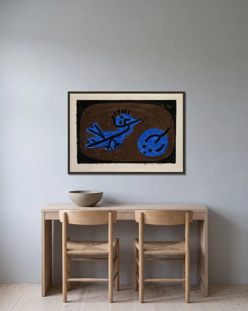 Niebieski ptak i dynia, Paul Klee w ramie na ścianie