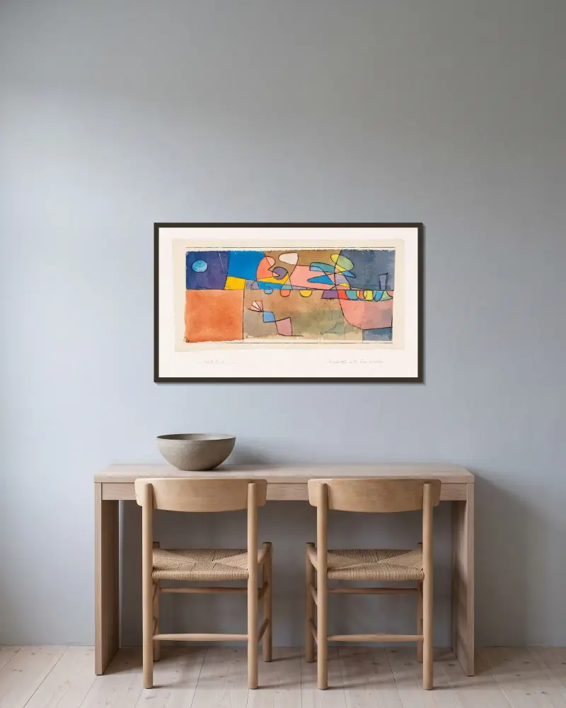 Buntbewegtes an der Lage gemessen av Paul Klee inramad på en vägg