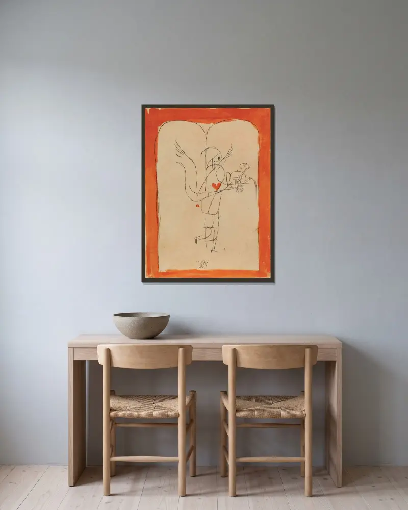 Ein Genius serviert ein kleines Frühstück von Paul Klee gerahmt an einer Wand