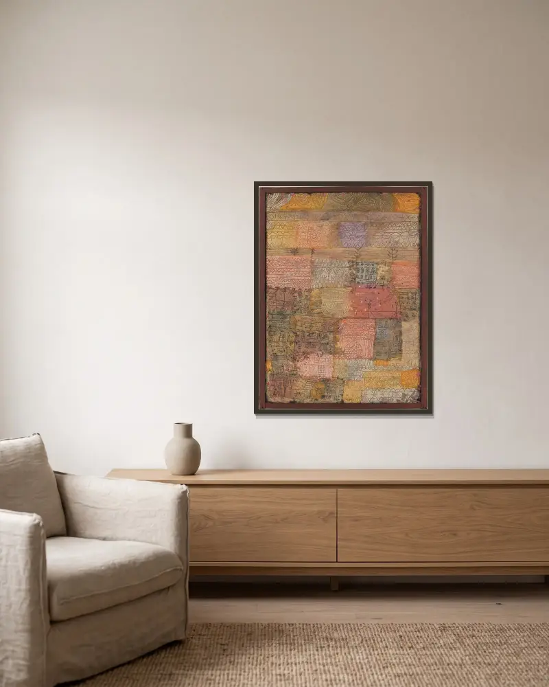 Florentinskt villakvarter av Paul Klee inramad på en vägg