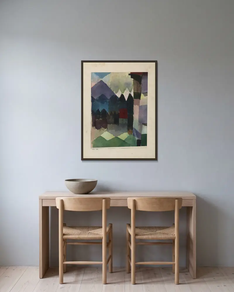 Föhn im Marc’schen Garten av Paul Klee inramad på en vägg