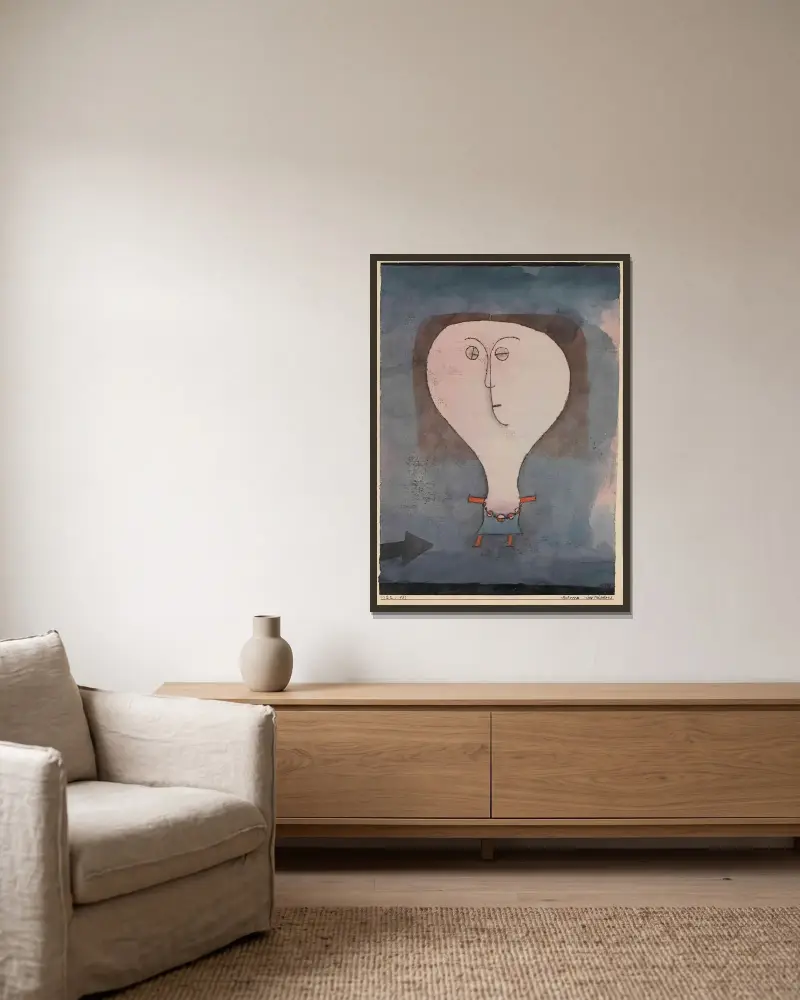 Skrämd flicka av Paul Klee inramad på en vägg