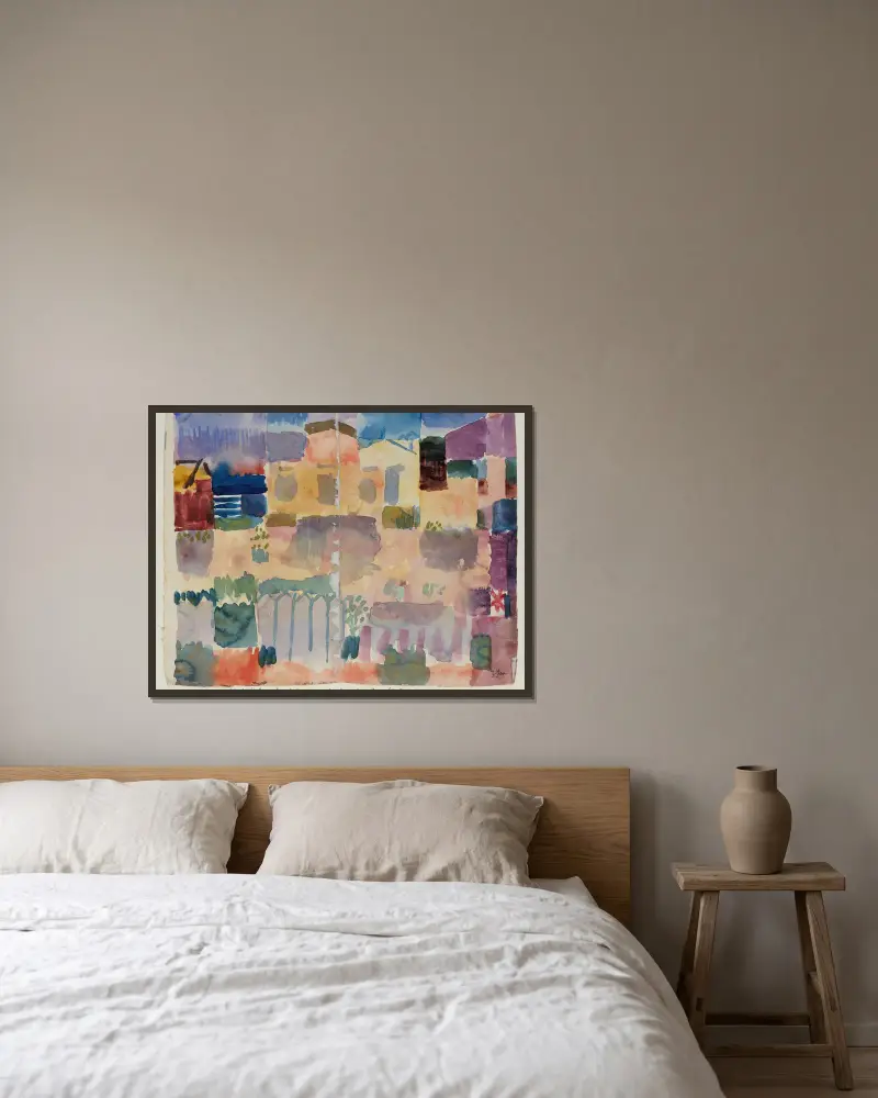 Trädgård i St. Germain, europakvarteren nära Tunis av Paul Klee inramad på en vägg
