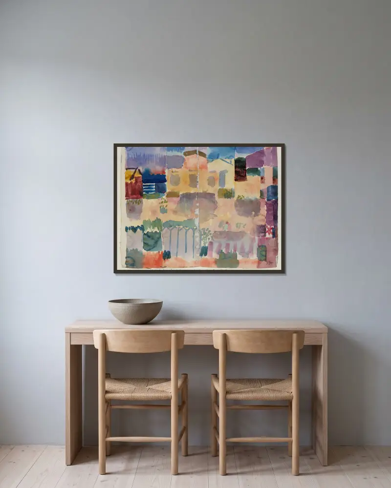 Trädgård i St. Germain, europakvarteren nära Tunis av Paul Klee inramad på en vägg