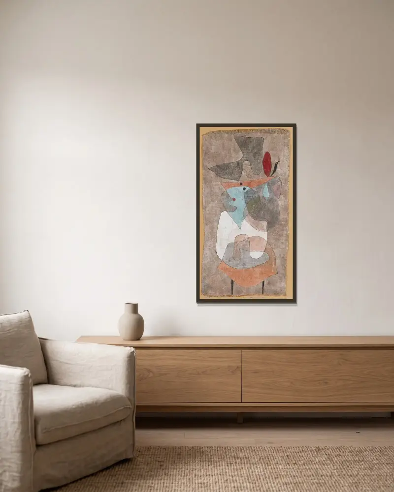 Klobouk, dáma a malý stůl, Paul Klee v rámu na stěně
