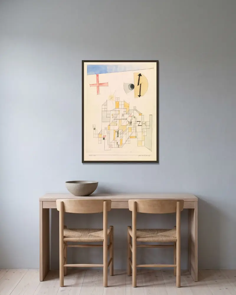 Huset tillhörande firma Z av Paul Klee inramad på en vägg