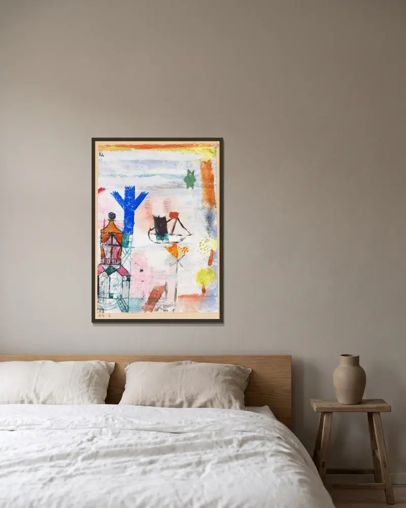 Kleiner Dampfer av Paul Klee inramad på en vägg
