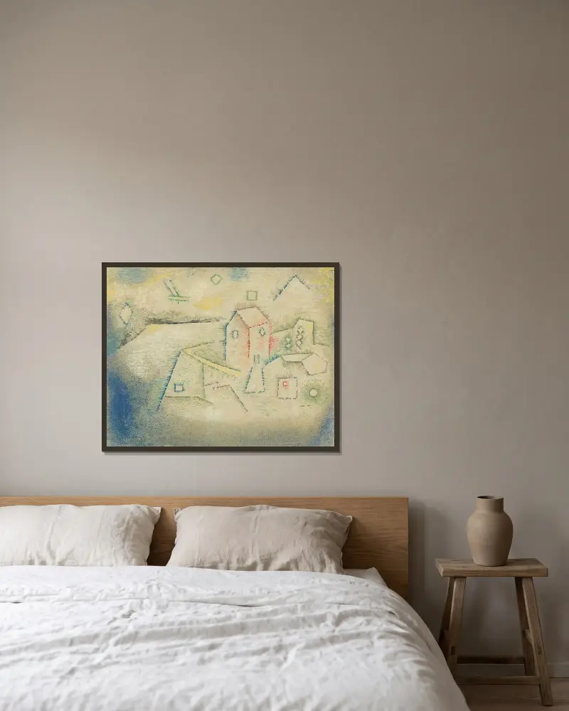 Hus på landet i norr av Paul Klee inramad på en vägg