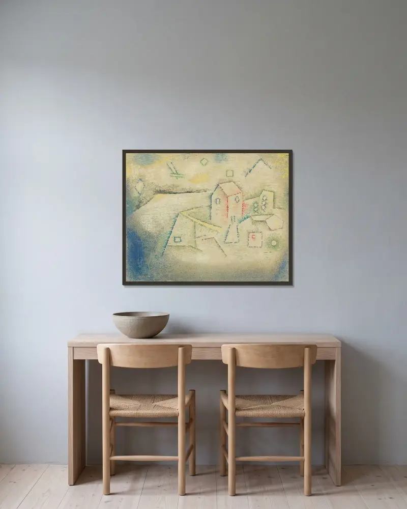 Hus på landet i norr av Paul Klee inramad på en vägg